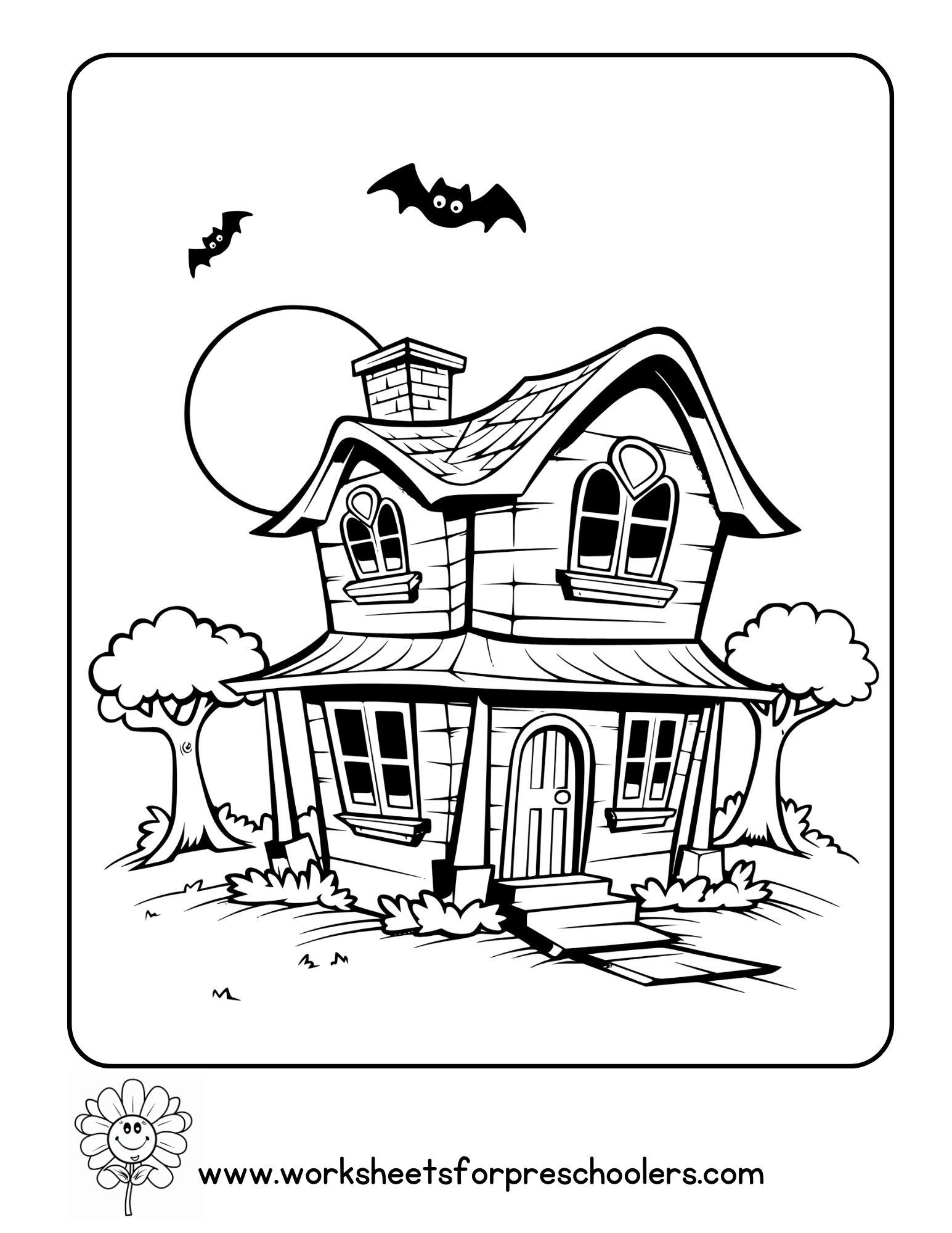 Halloween Spooky Night Coloring Page Preschool