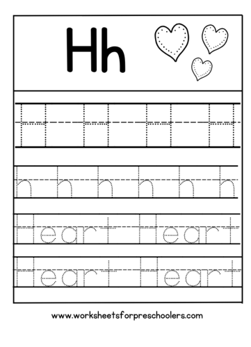 H for Hearts Tracing Worksheet