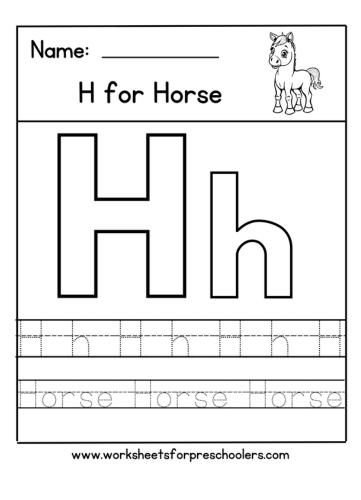 H for Horse Letter Tracing Worksheet 