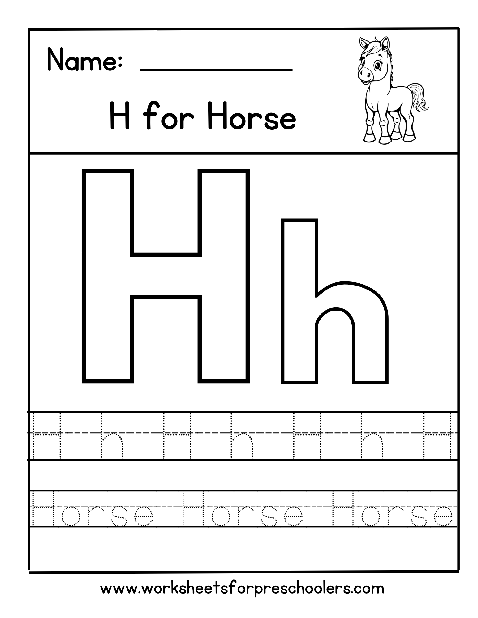 H for Horse Letter Tracing Worksheet H for Horse Letter Tracing Worksheet