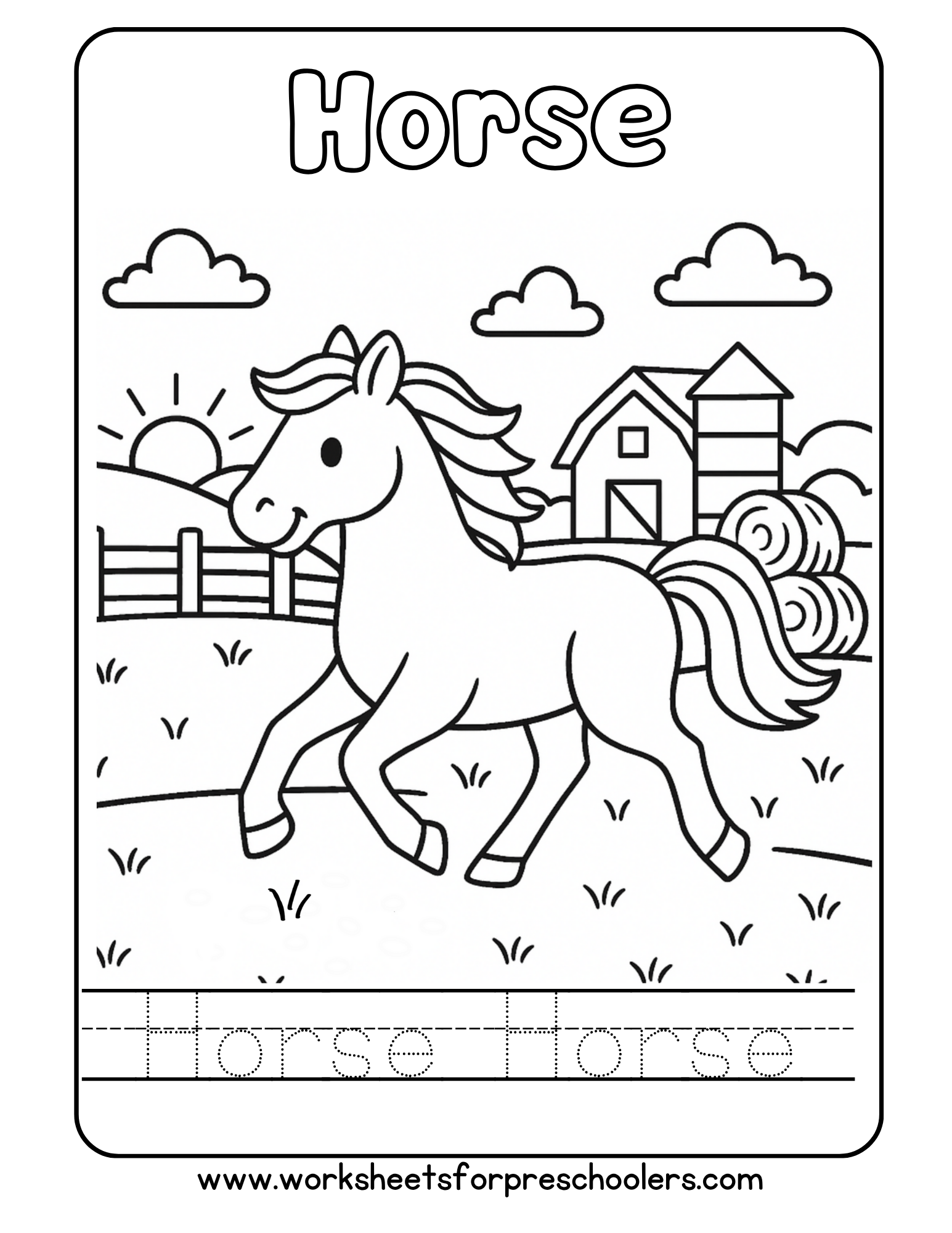 Horse Coloring and Tracing Worksheet