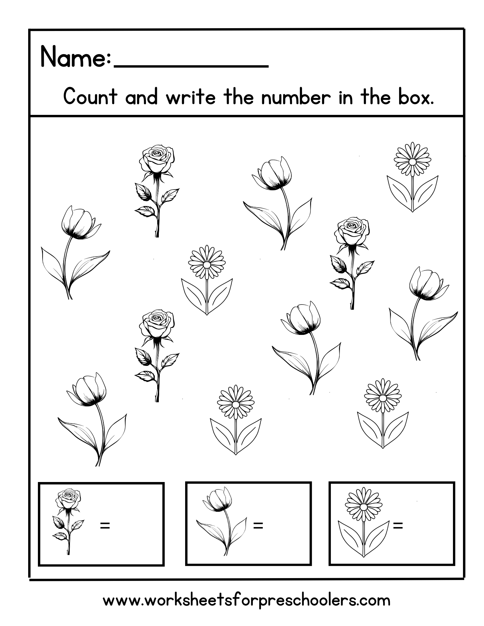 Counting Flowers Math Worksheet