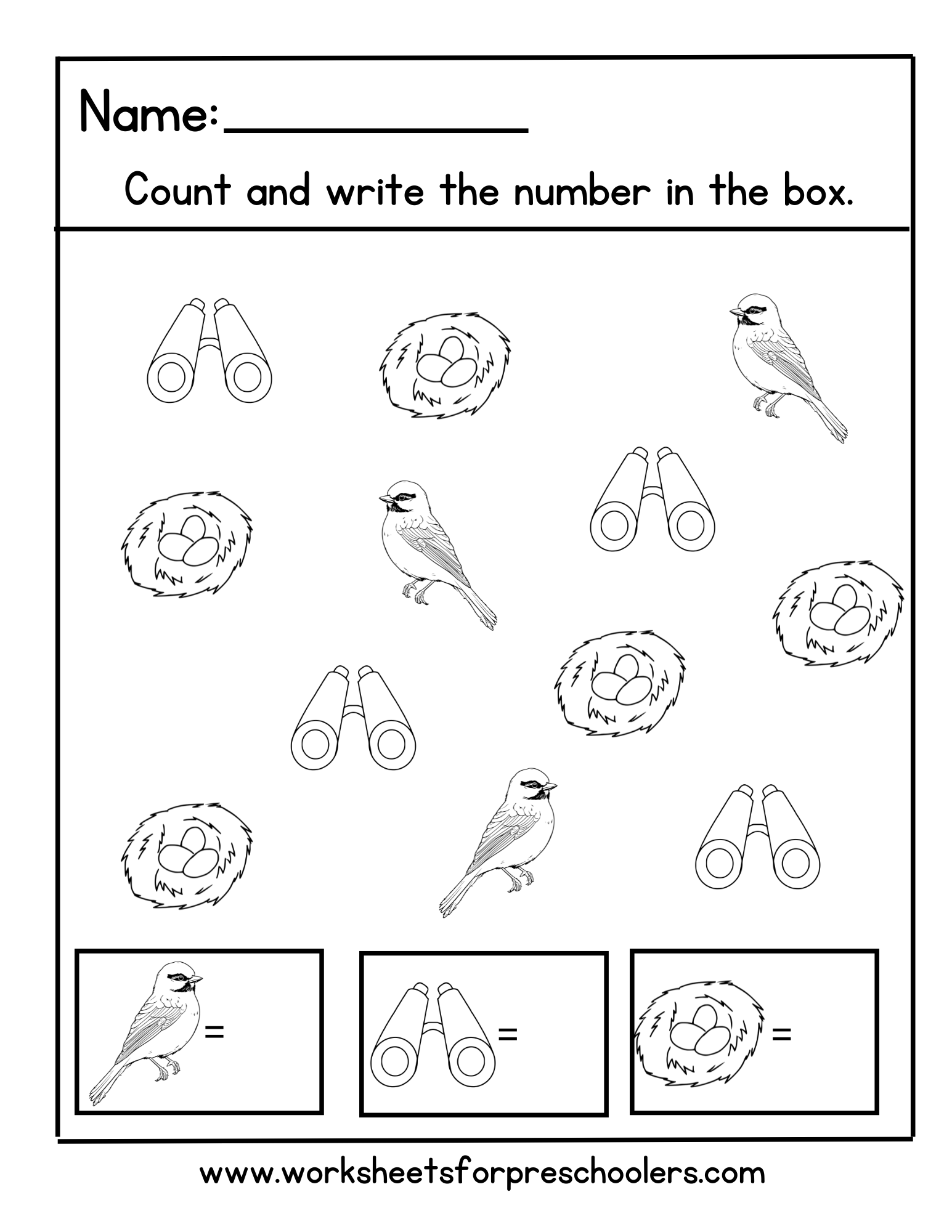 Birdwatching Theme Counting Worksheet