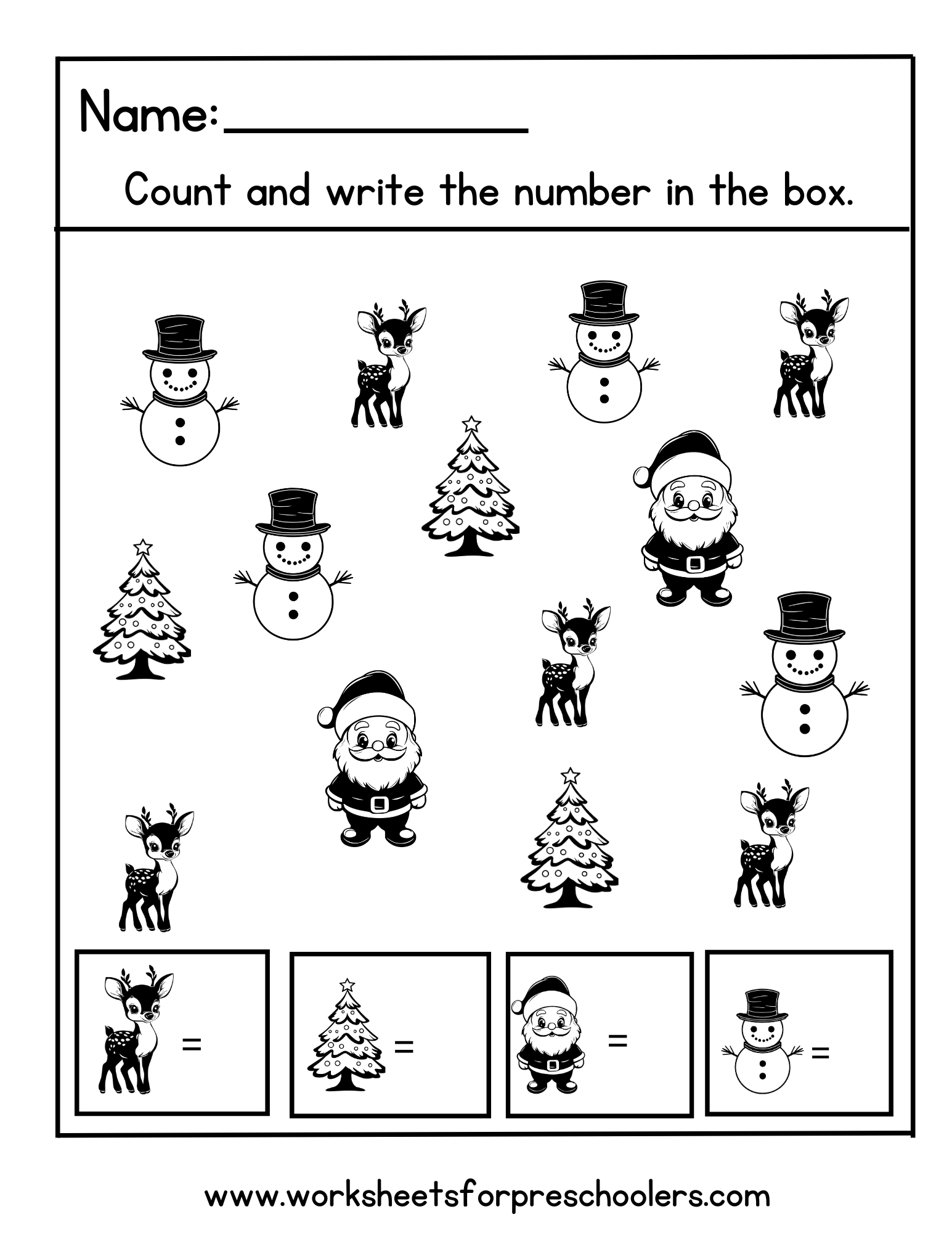Counting worksheet for Christmas