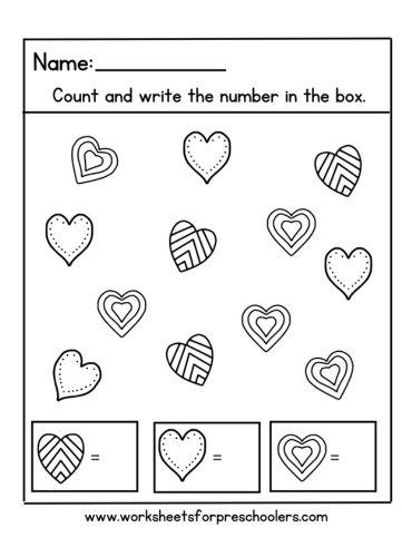 Valentine Counting Hearts Worksheet