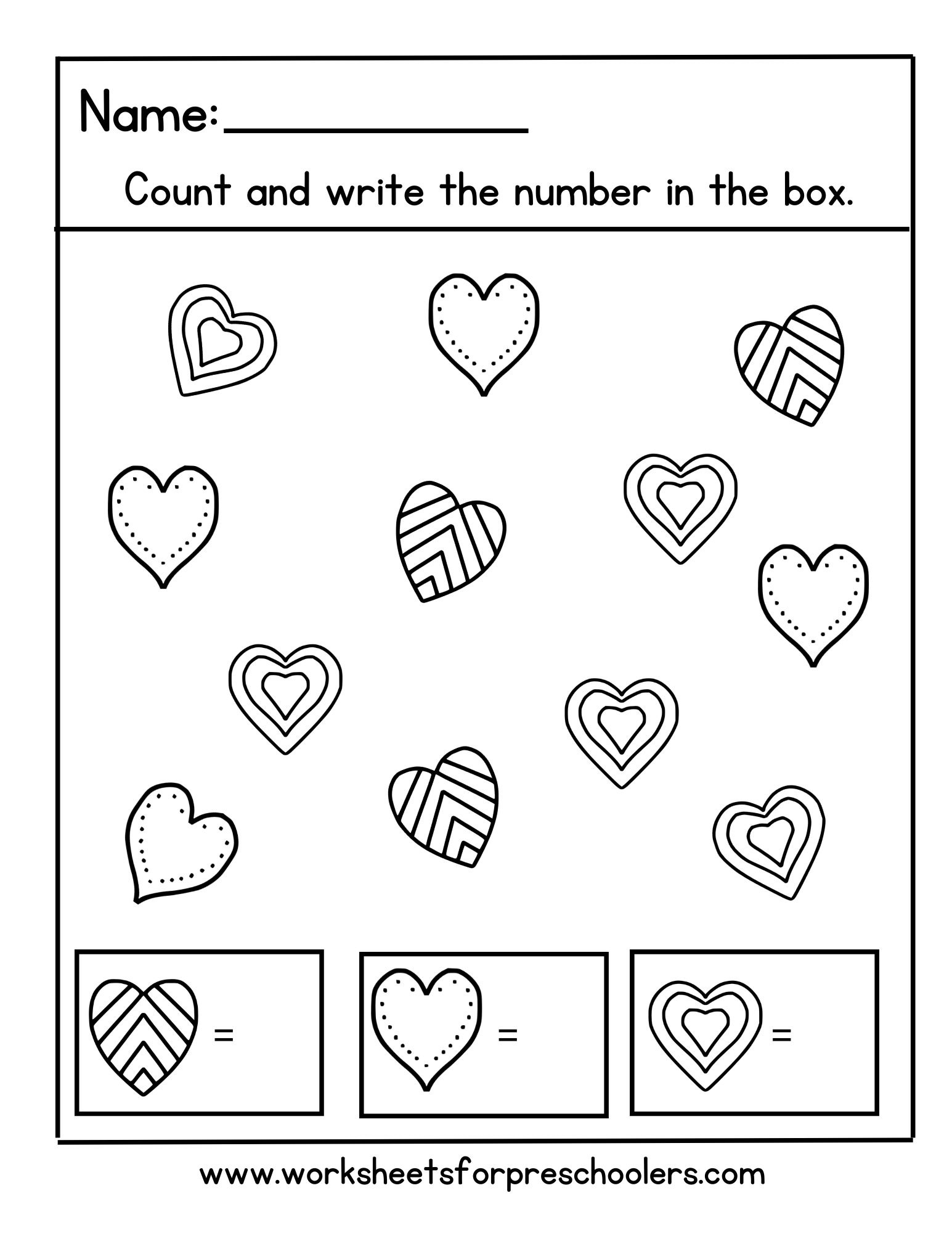 Counting Valentine Hearts Math Worksheet