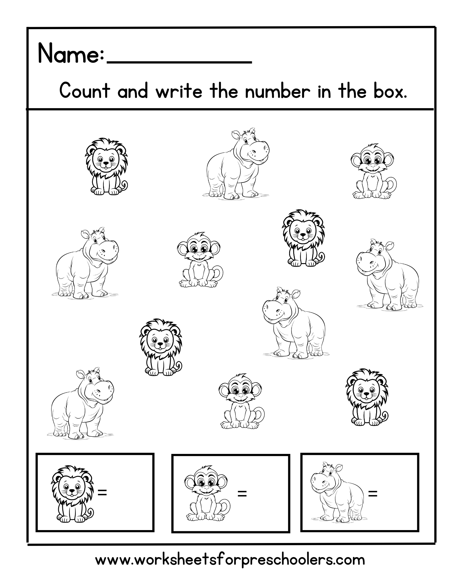 Jungle Animal Theme Counting Worksheet Jungle Animal Theme Counting Worksheet