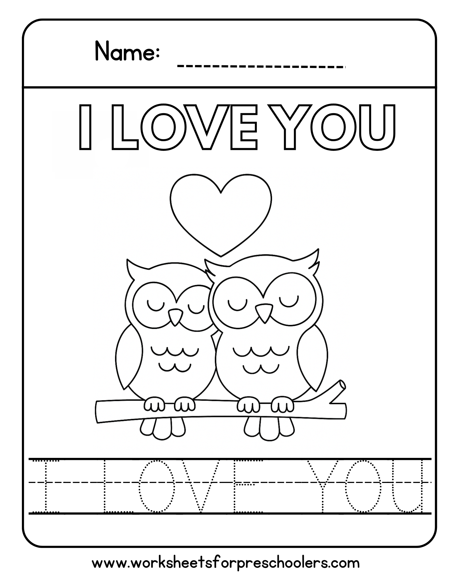 I Love You Tracing Worksheet