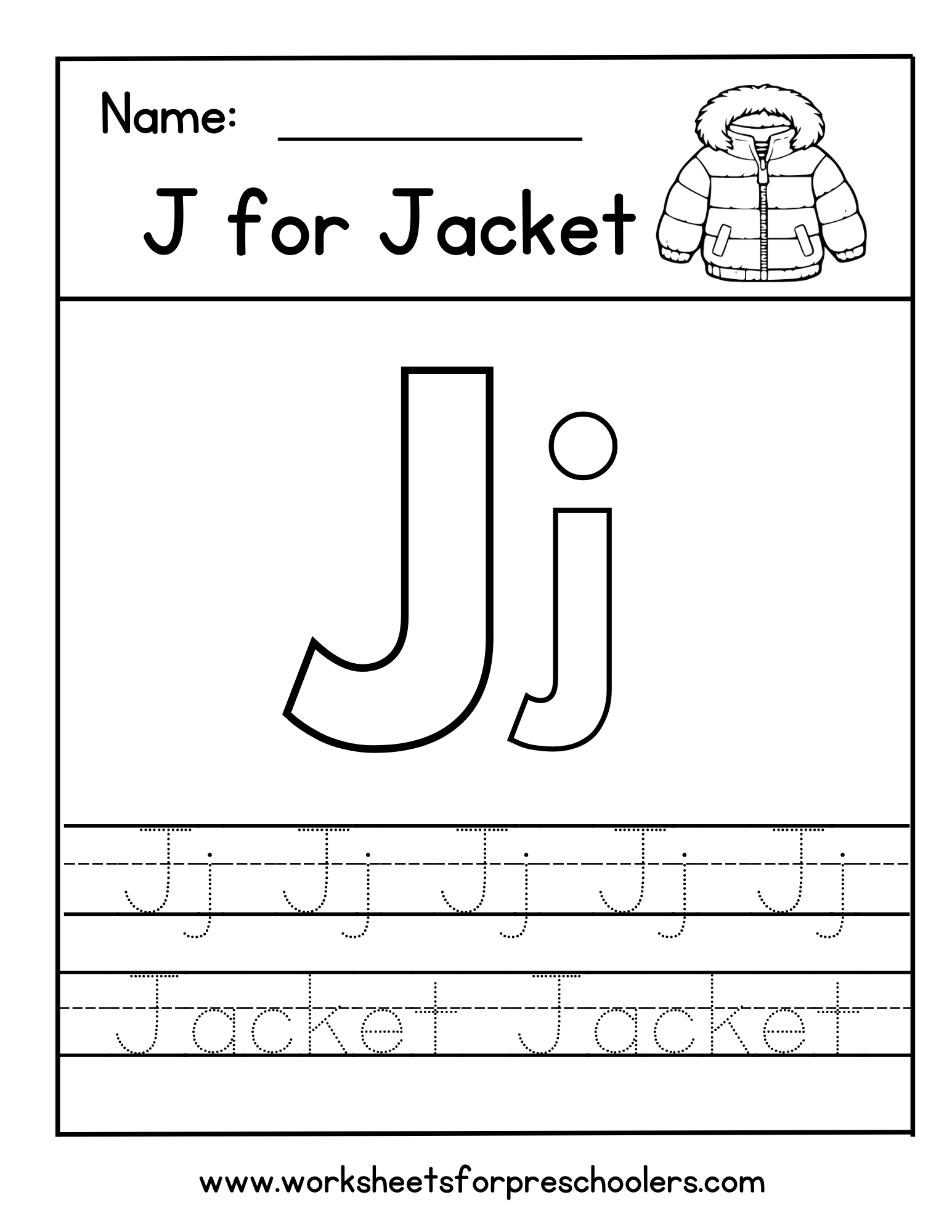 J for Jacket Tracing Worksheet