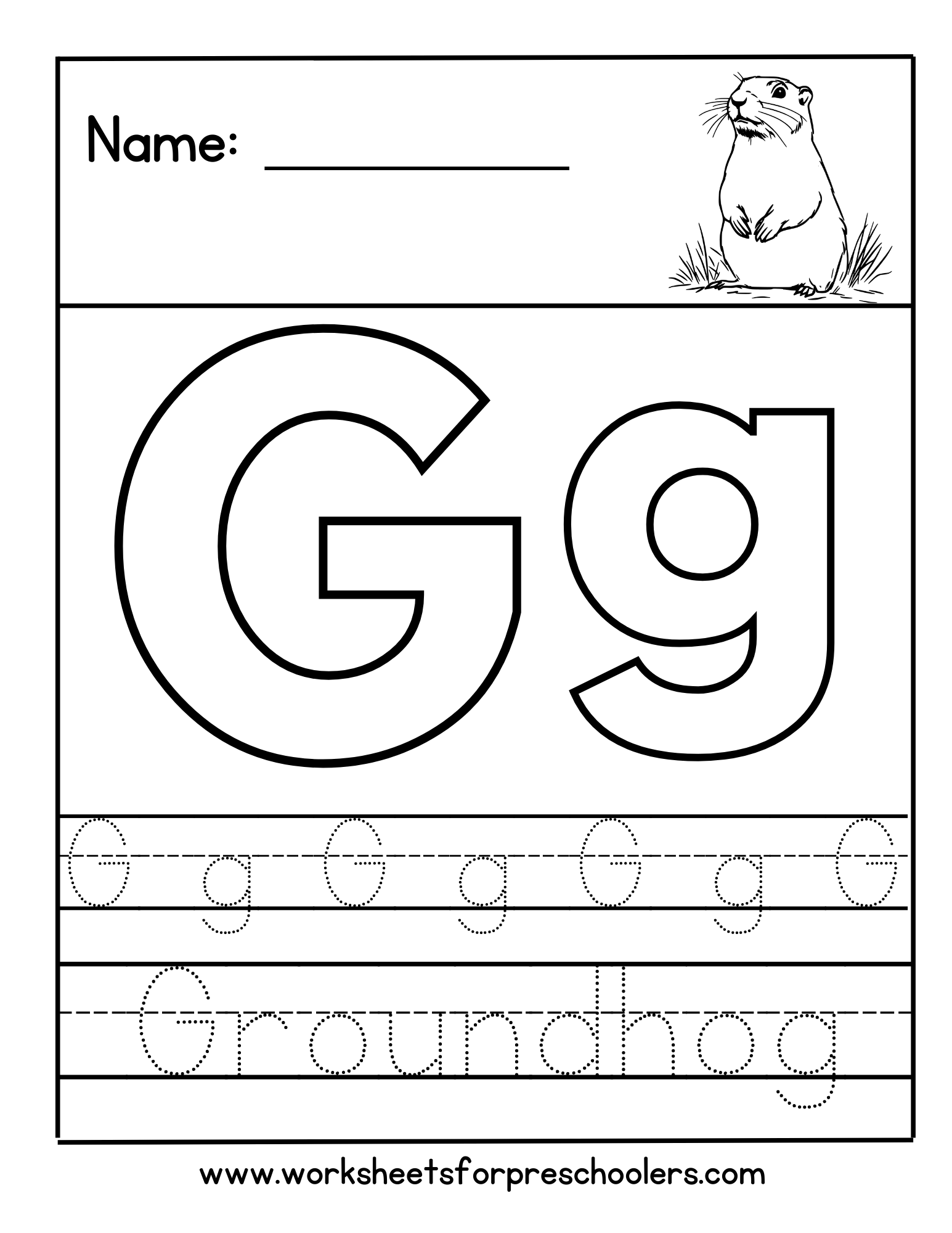 G for Groundhog Letter Tracing Workheet G for Groundhog Letter Tracing Workheet
