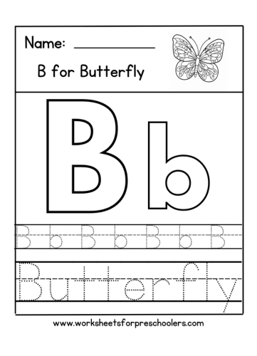 B for Butterfly Letter Tracing Worksheet