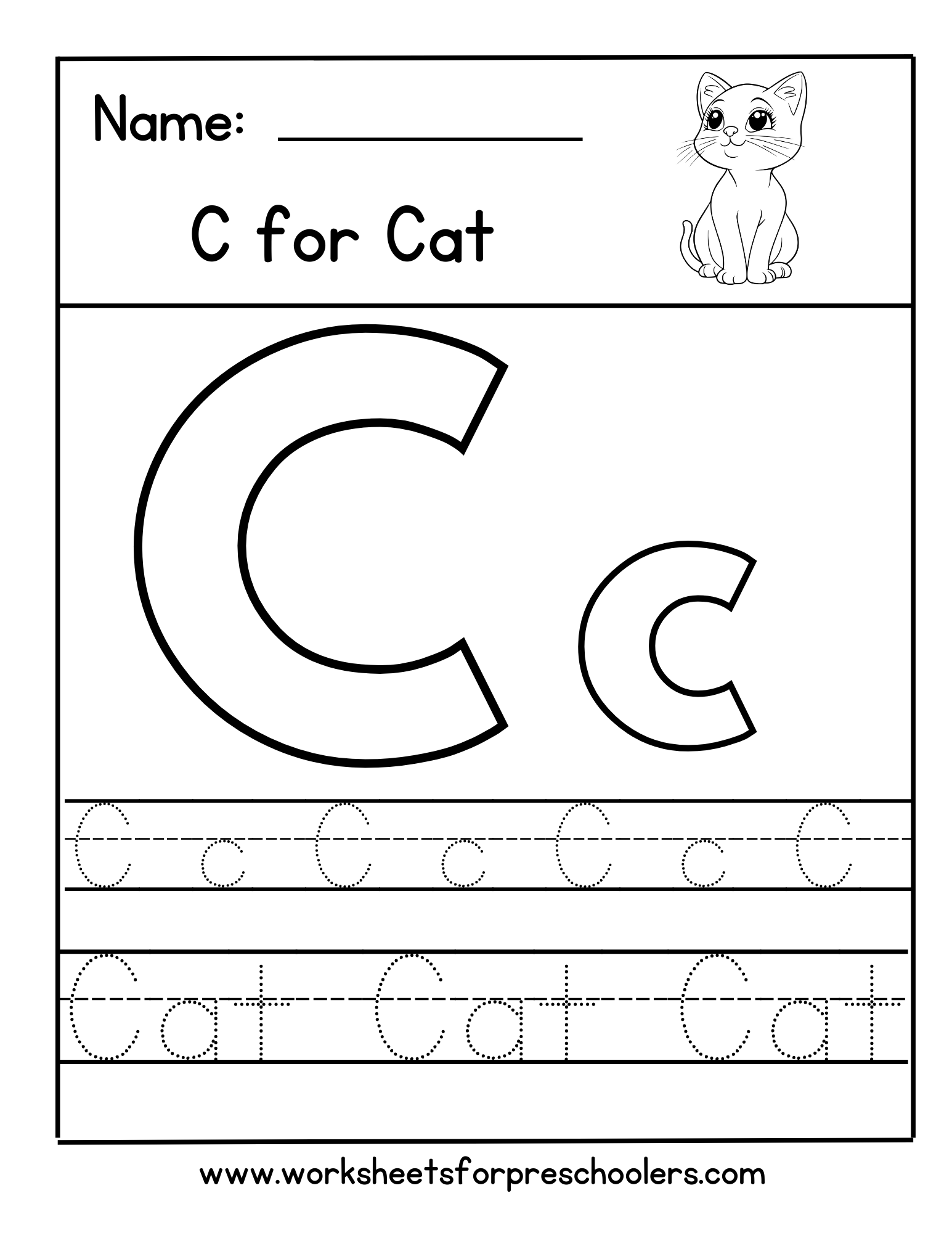 C for Cat Letter Tracing Worksheet  C for Cat Letter Tracing Worksheet