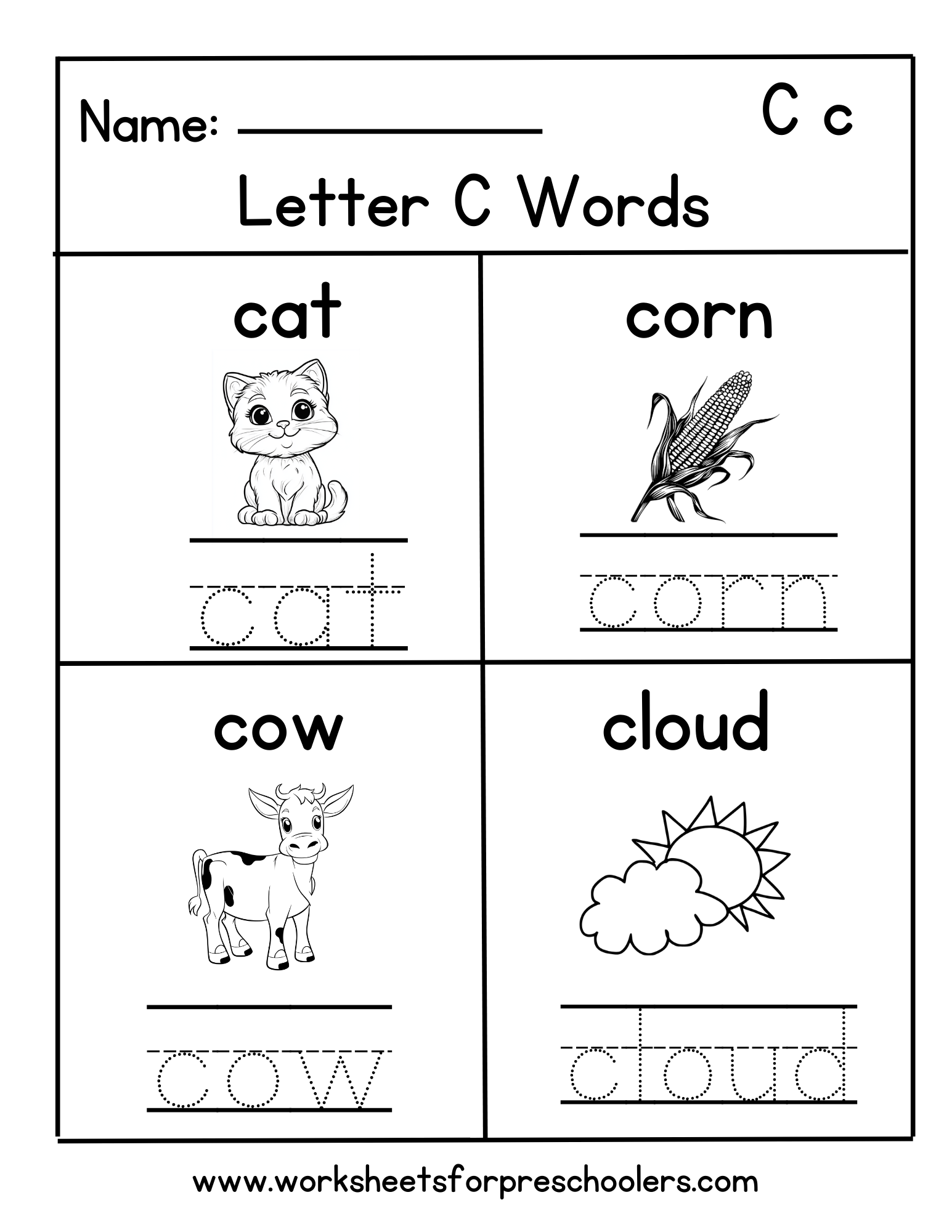 Letter C Activity Worksheet  Letter C Activity Worksheet