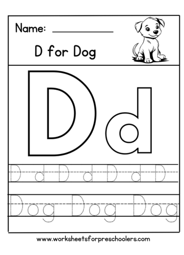 D for Dog Letter Tracing Worksheet 