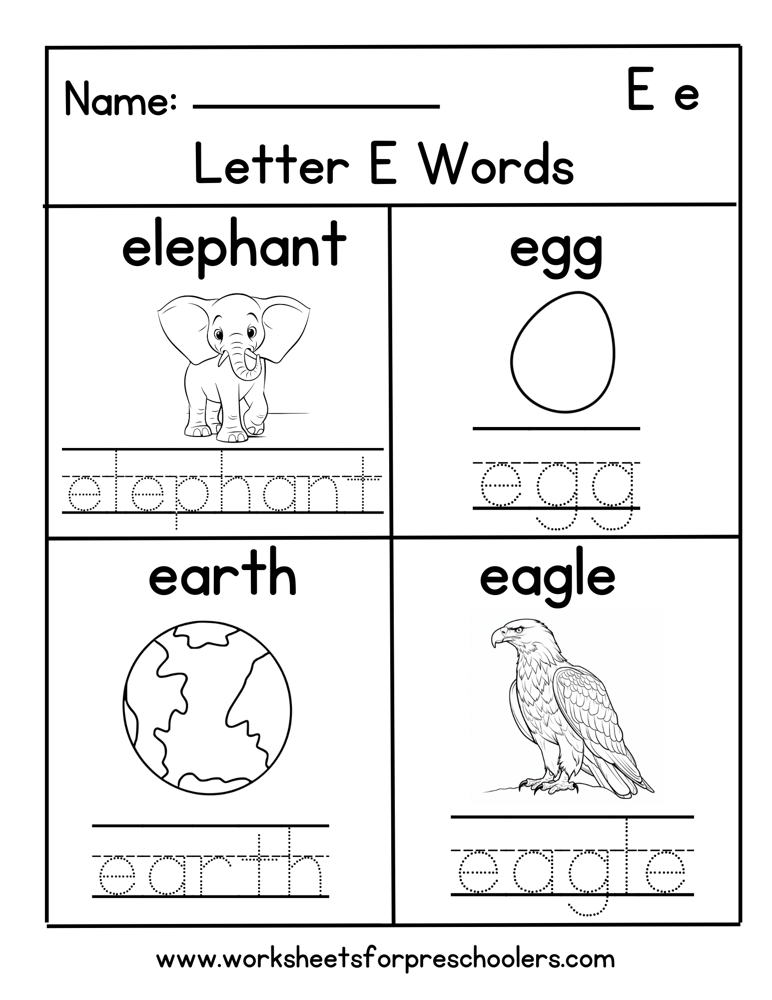Letter E  Activity Worksheet