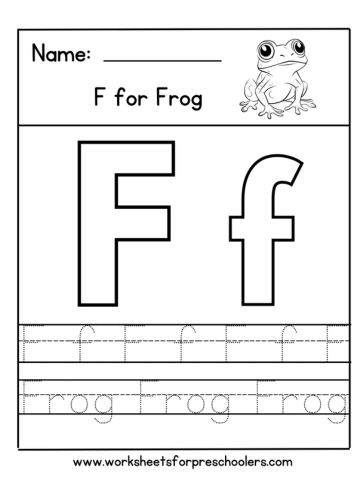 F for Frog Letter Tracing Worksheet