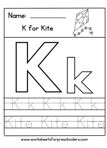 K for Kite Letter Tracing Worksheet