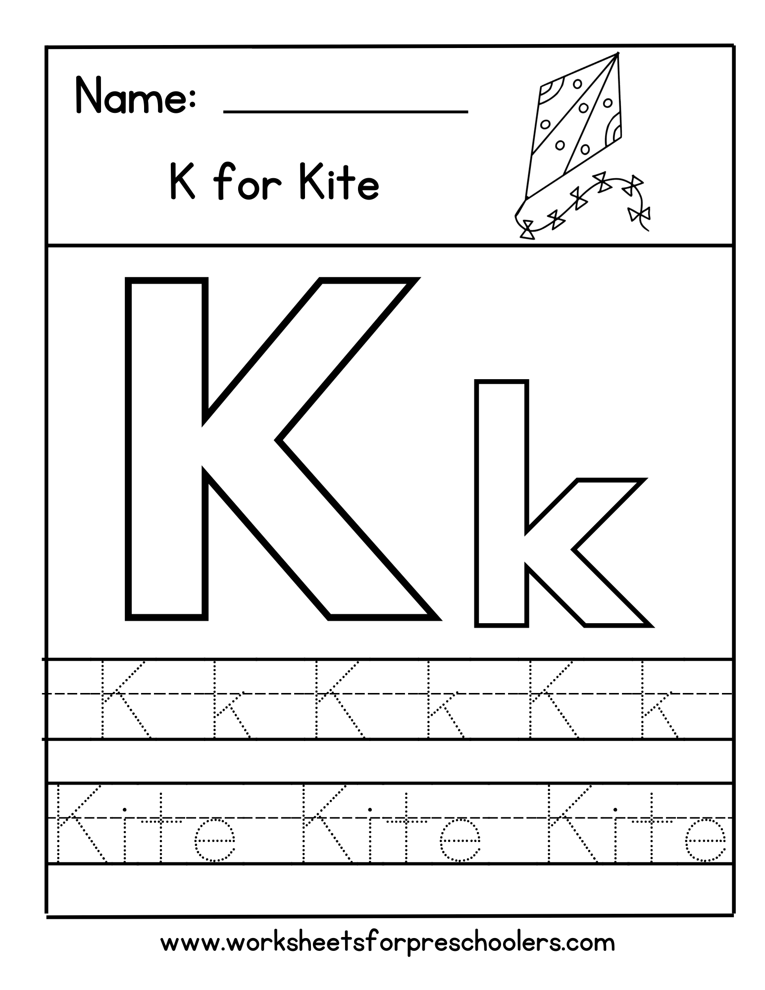 K for Kite Letter Tracing Worksheet K for Kite Letter Tracing Worksheet