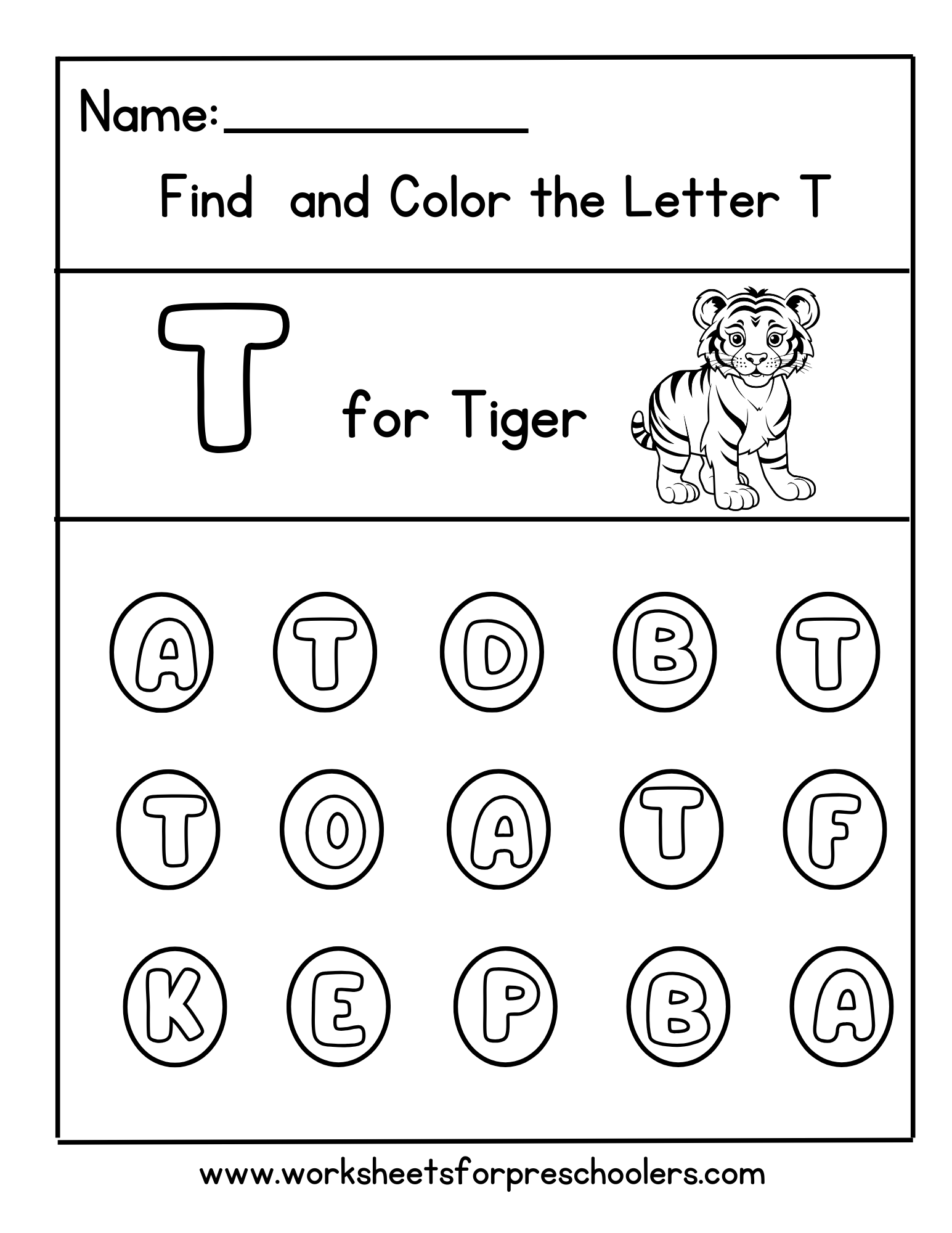 Find & Color the Letter T