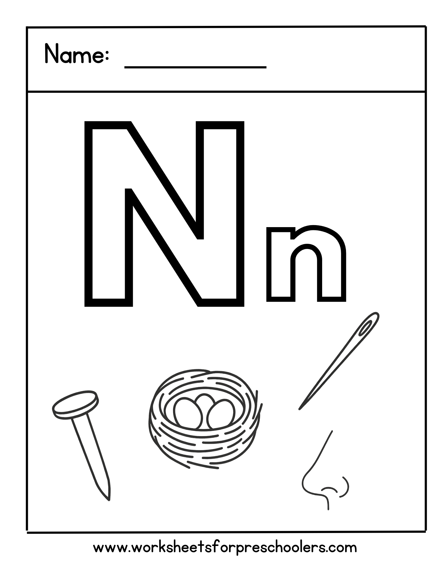 Letter N Coloring Worksheet