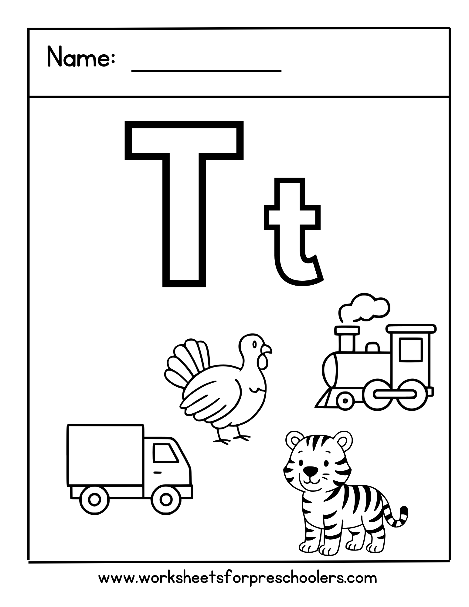 Letter T Coloring Worksheet
