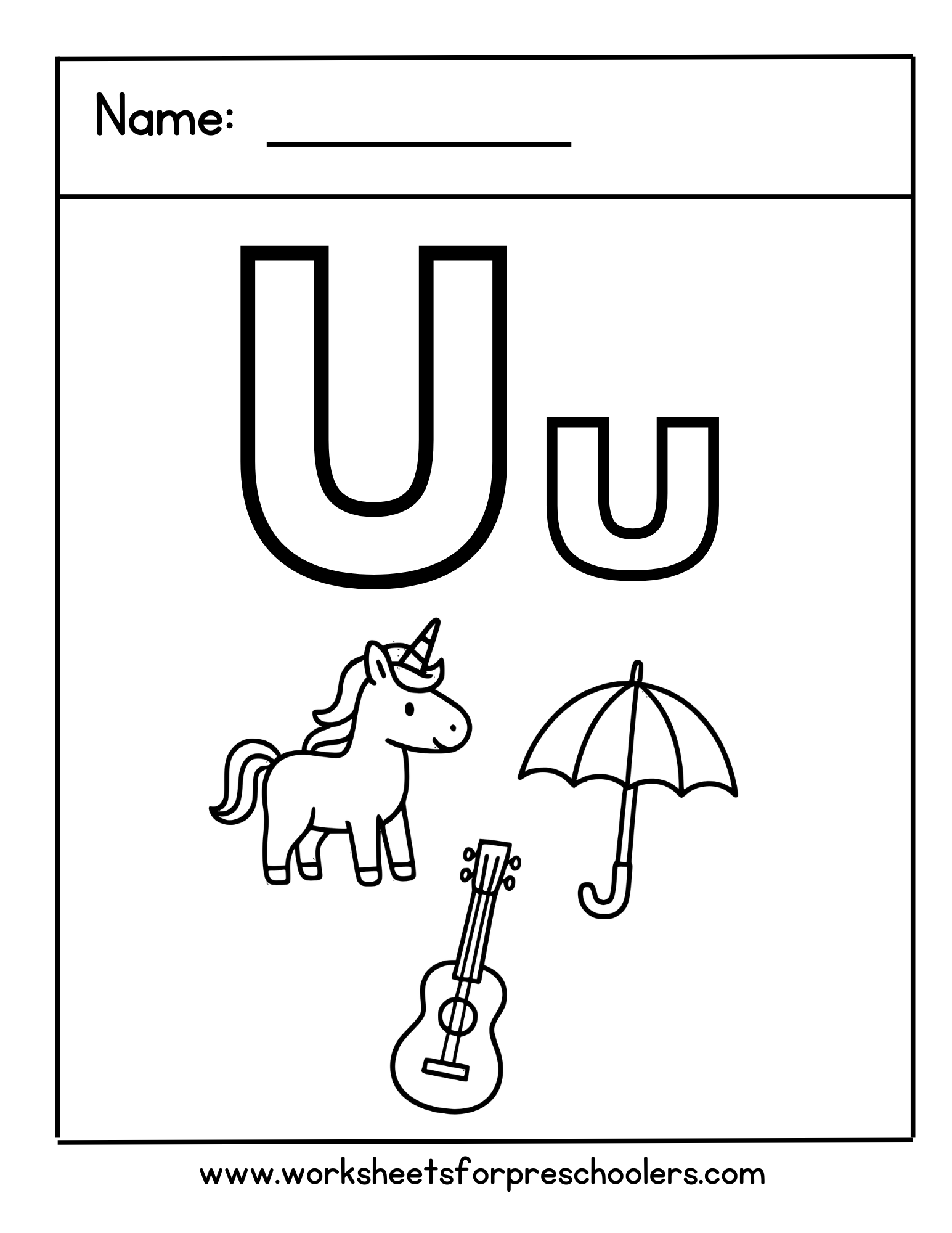 Letter U Coloring Worksheet