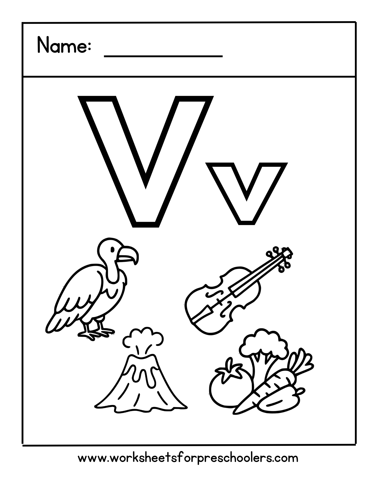 Letter V Coloring Worksheet