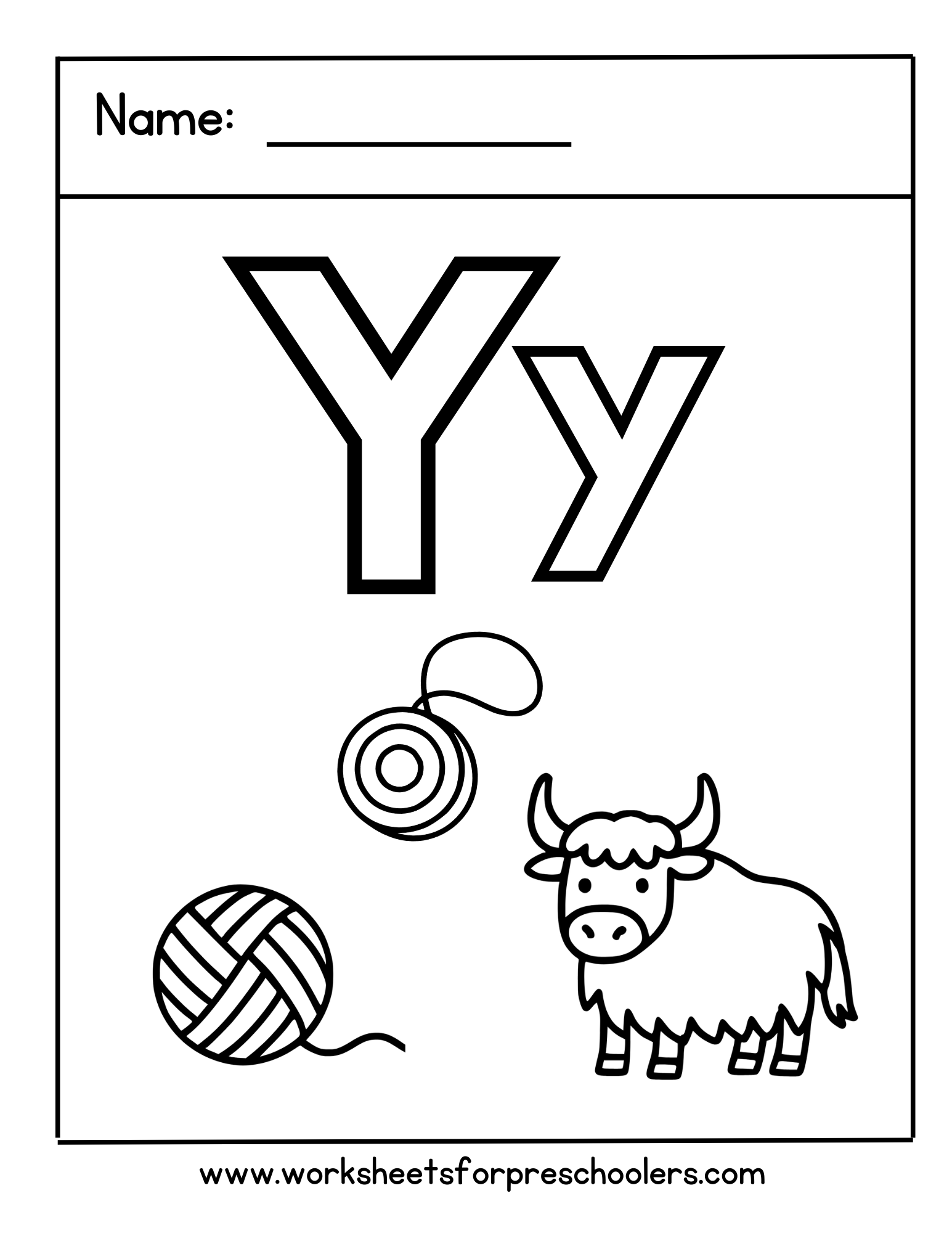 Letter Y Coloring Worksheet 