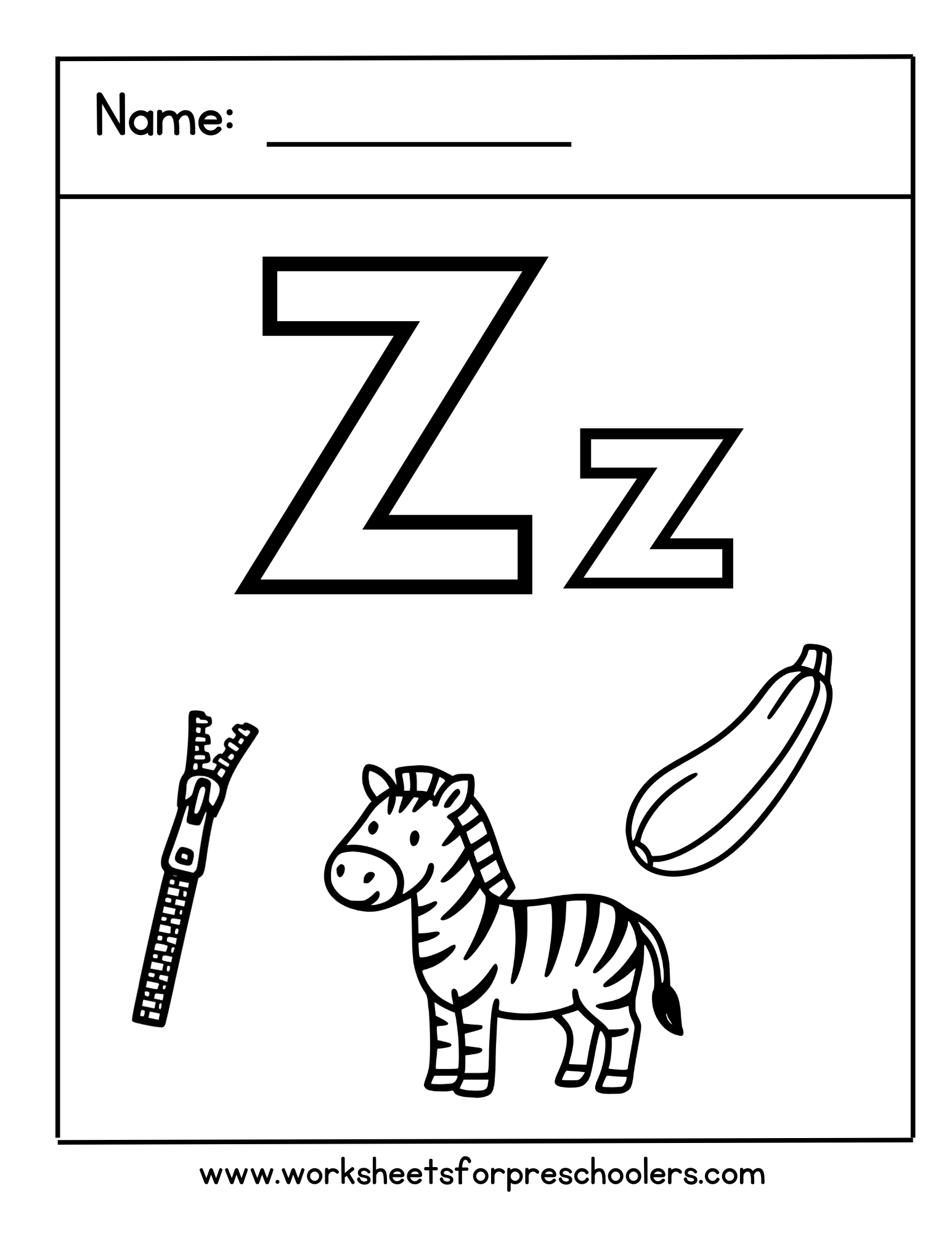 Letter Z Coloring Worksheet