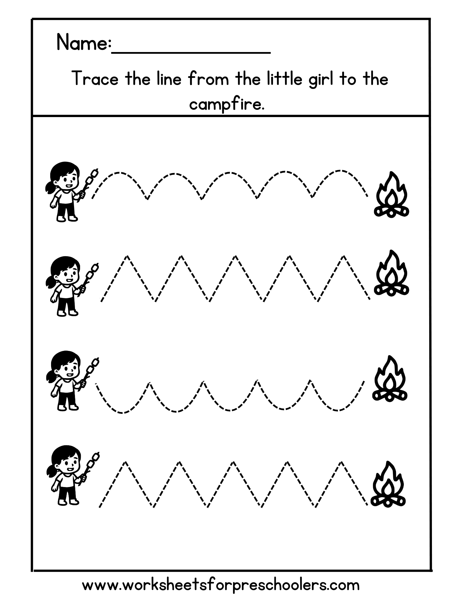 Marshmallow to Campfire – Fun Tracing Printable for Kids