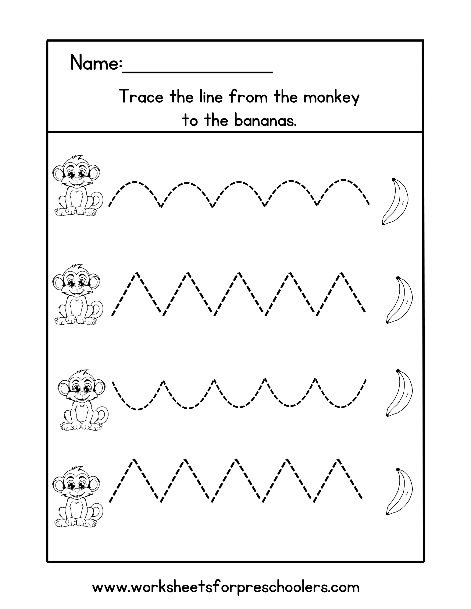 Jungle Animal Line Tracing Worksheet