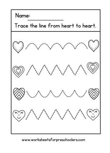 Valentine Hearts Line Tracing Worksheet 