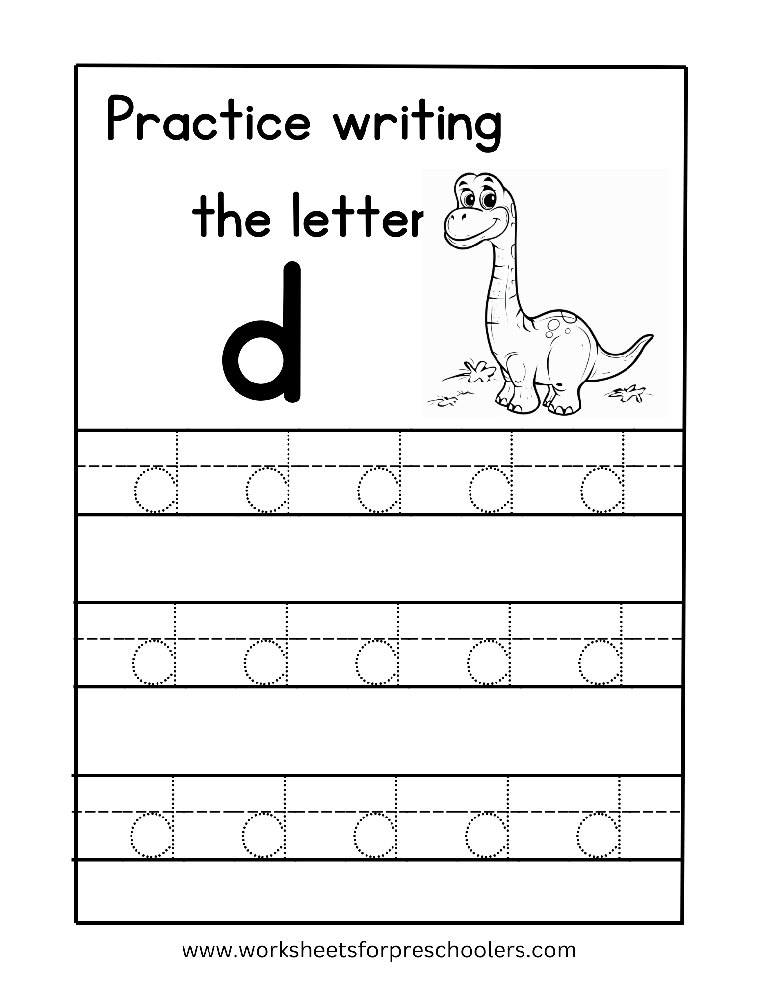 Tracing Lowercase Letter d Worksheet Preschool
