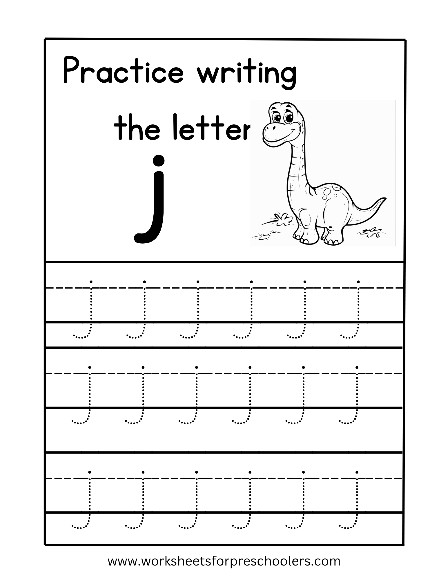 Tracing Lowercase Letter j Worksheet Preschool