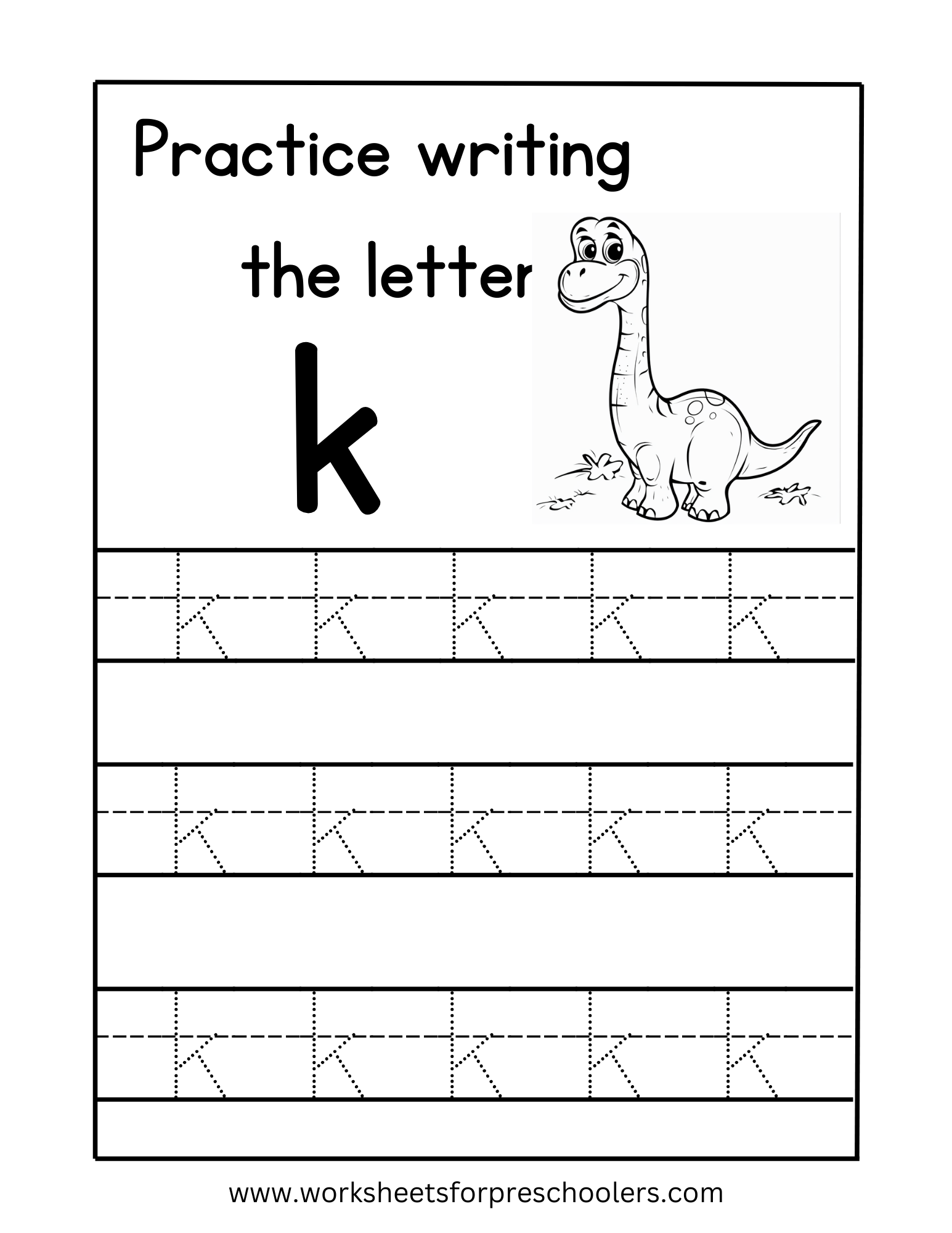 Tracing Lowercase Letter k Worksheet Preschool