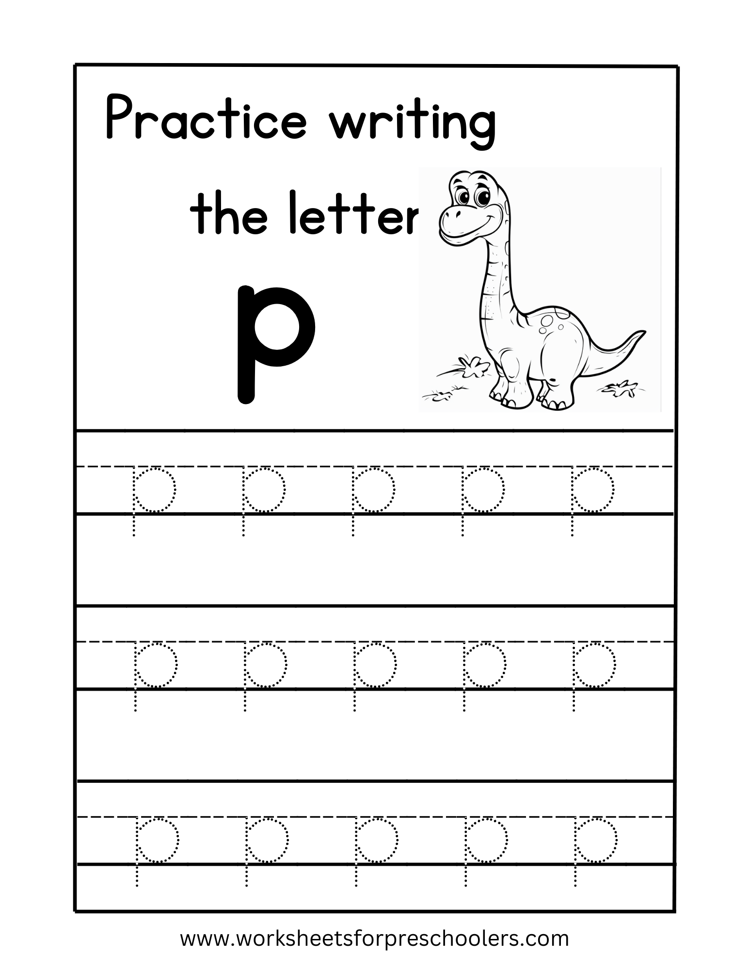 Tracing Lowercase Letter p Worksheet Preschool