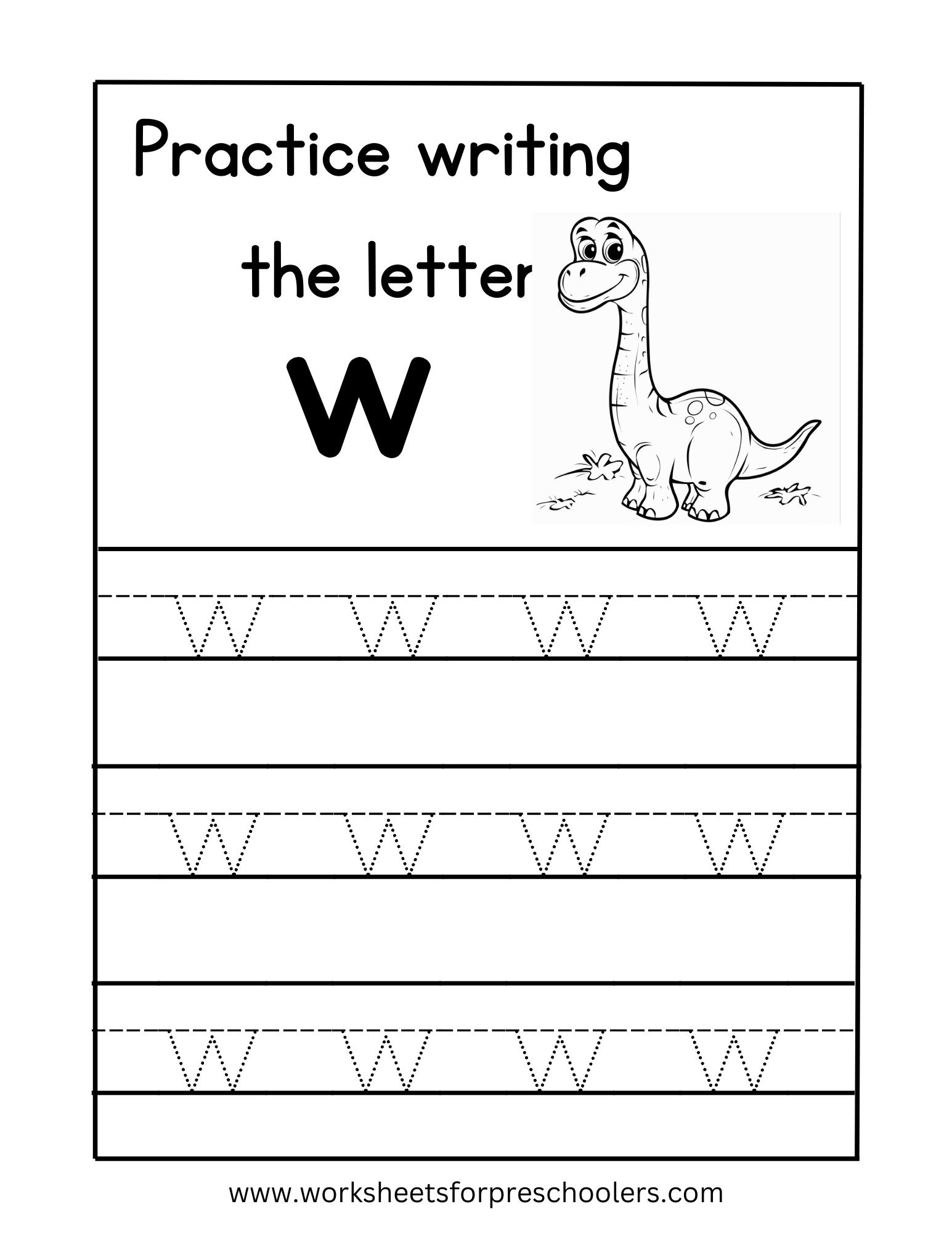 Tracing Lowercase Letter w Worksheet Preschool
