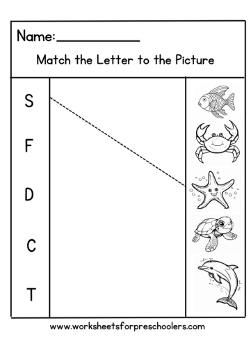 Matching Worksheets Ocean Animals