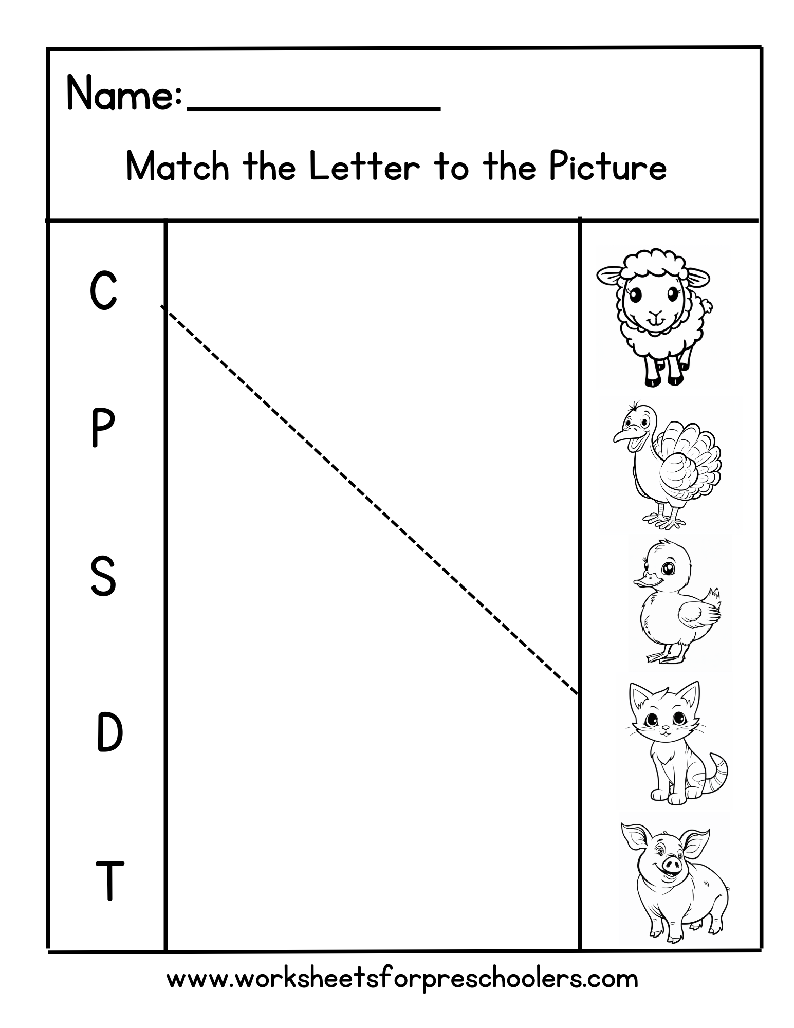Matching Worksheets for Preschool Farm Animals
