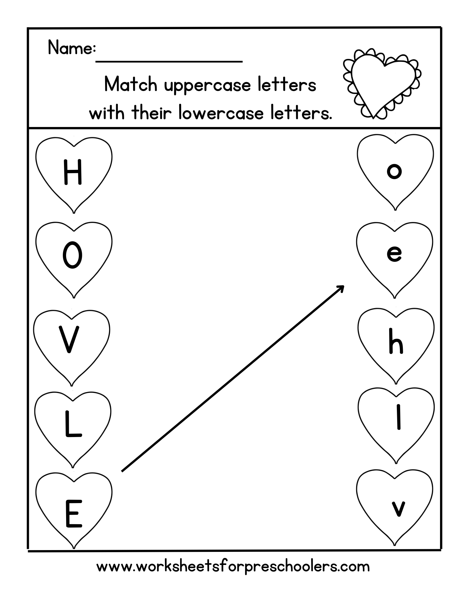 Valentine Match Uppercase and Lowercase Letter