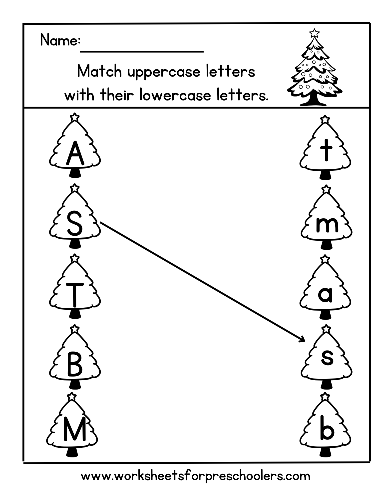 Match Uppercase to Lowercase Letters Worksheet