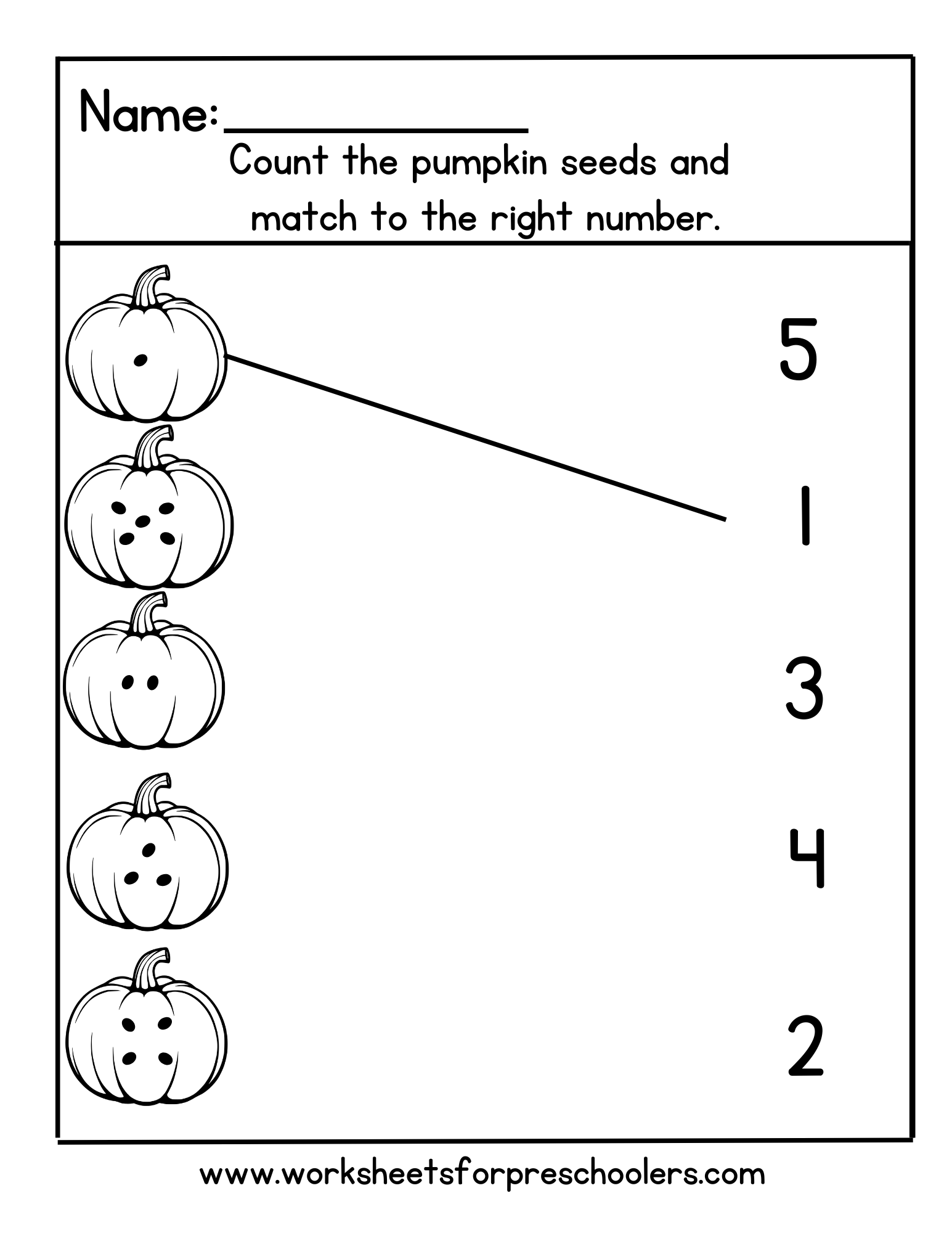 Pumpkin Theme Matching Math Worksheet