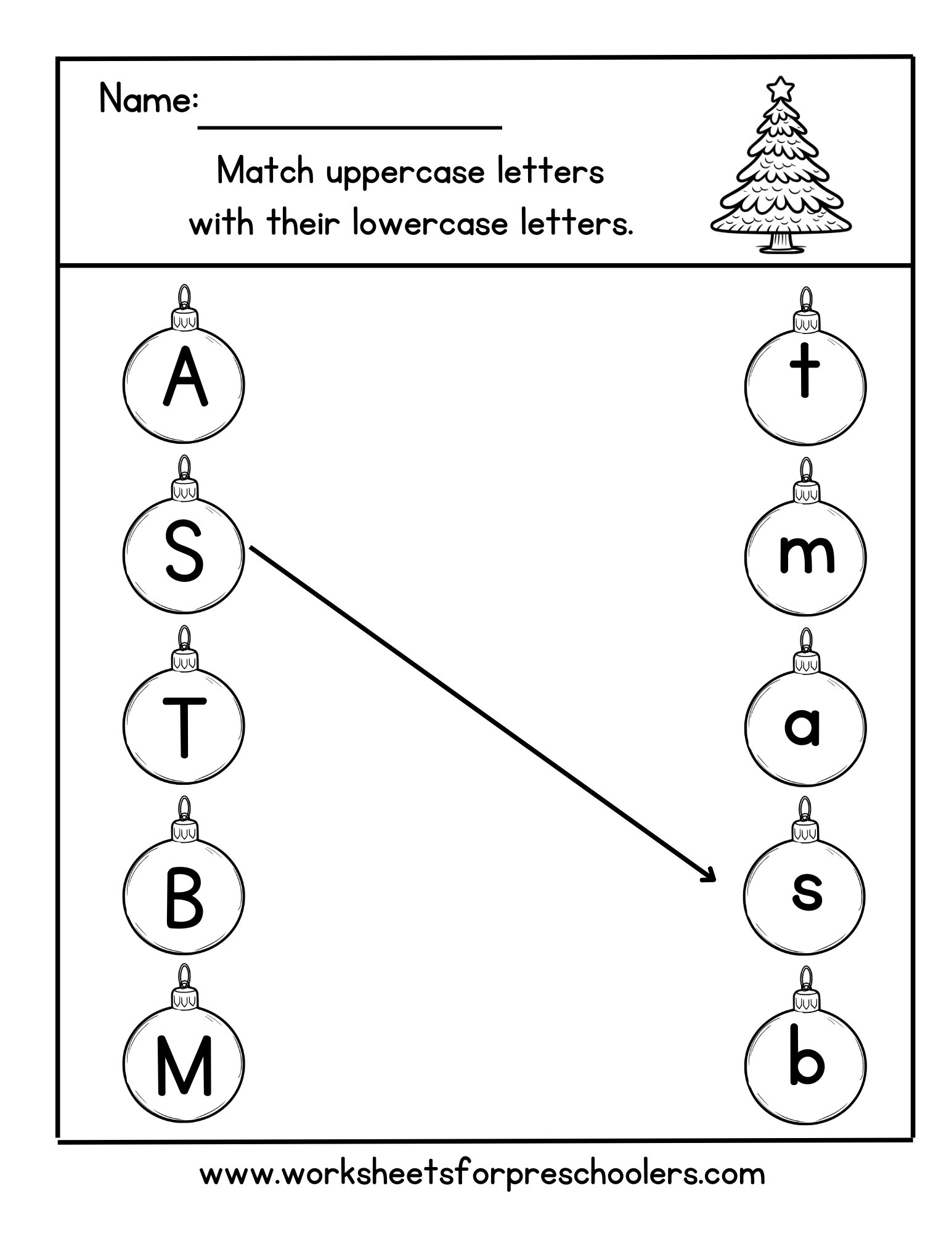 Christmas Match uppercase and lowercase letter worksheet