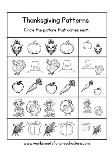 Thanksgiving Pattern Completion Worksheet