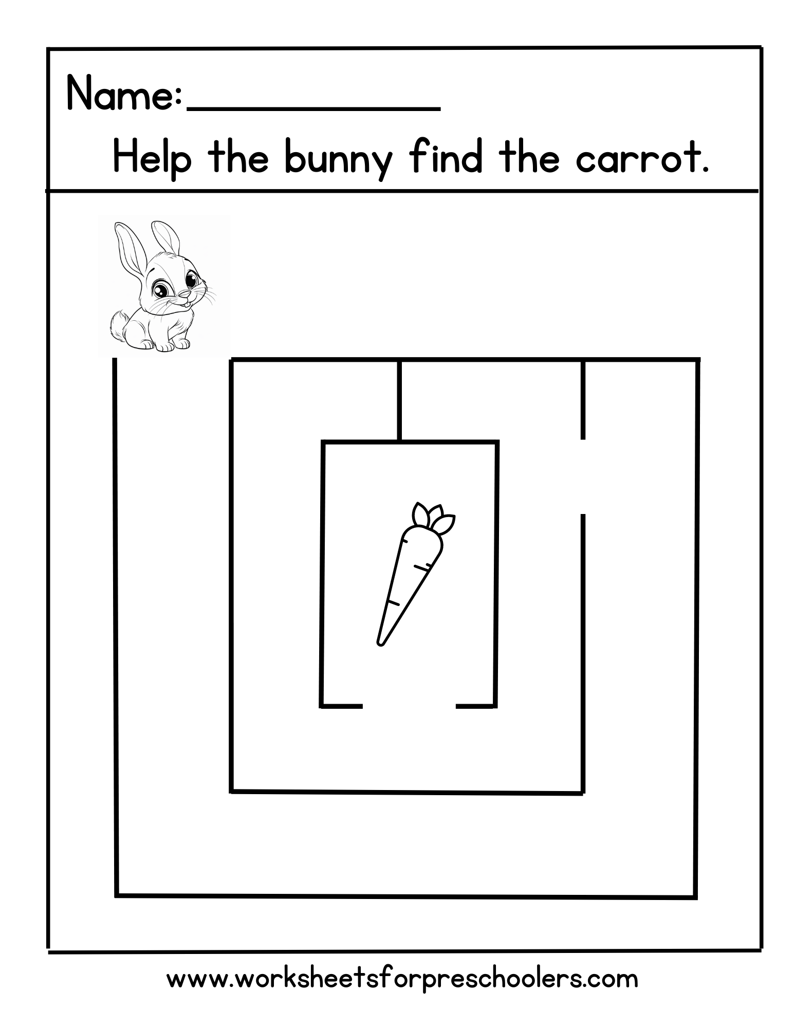 Preschool Maze Activity Worksheet Rabbit