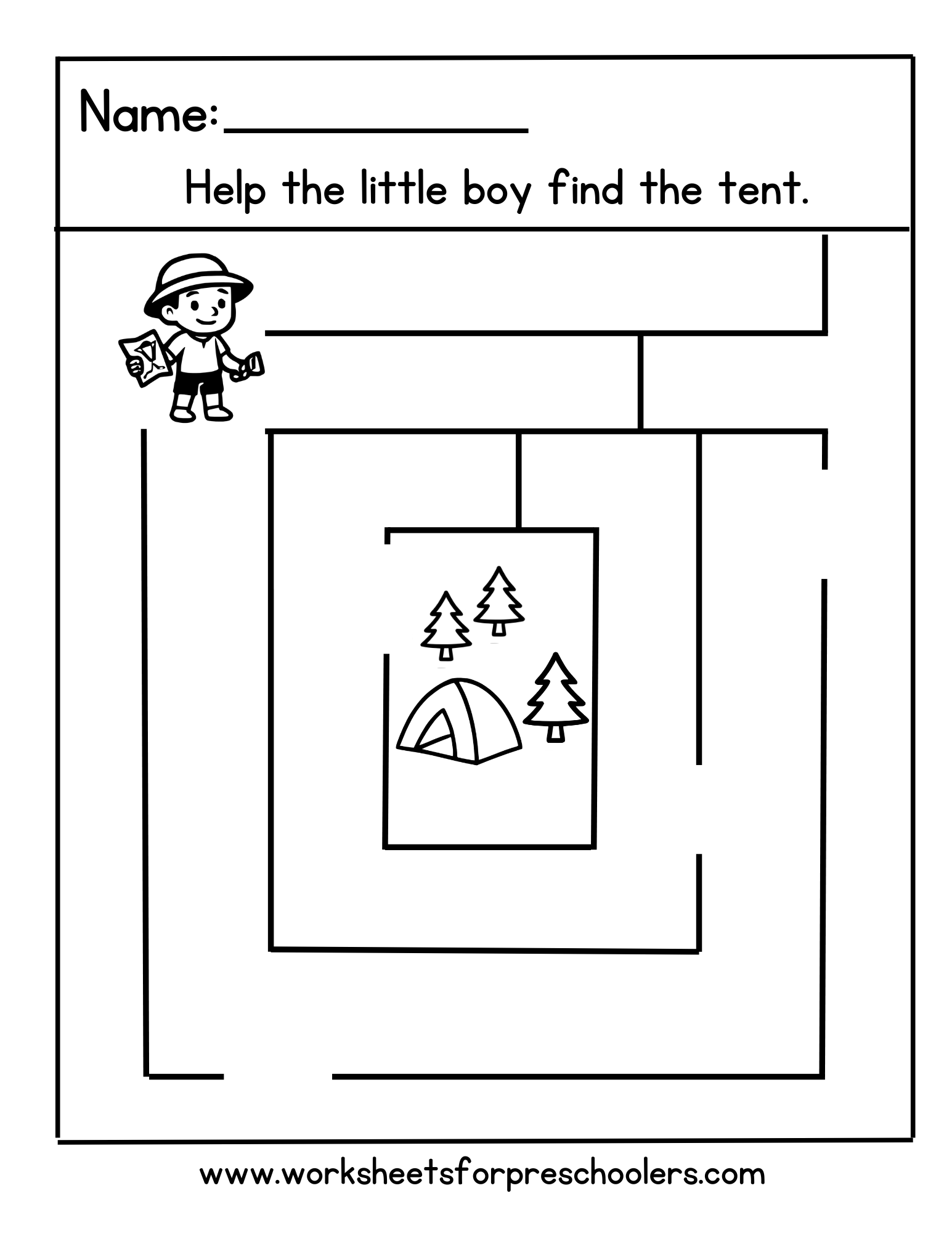Camping Maze Worksheet Preschool Camping Maze Worksheet Preschool