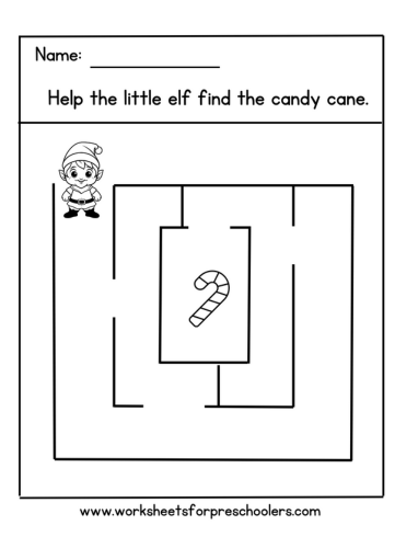 Elf and Candy Cane Maze worksheet