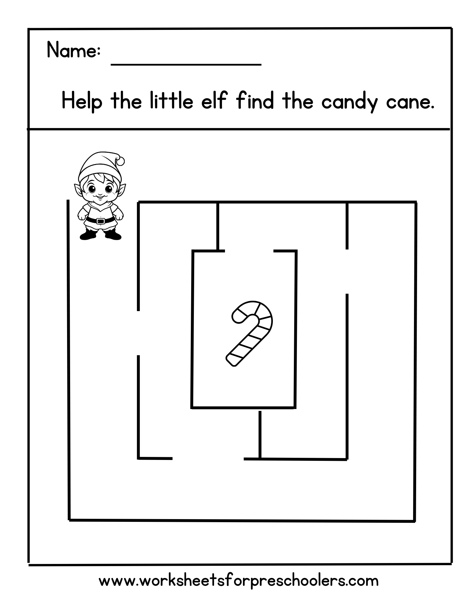 Elf and Candy Cane Maze Worksheet Elf and Candy Cane Maze Worksheet