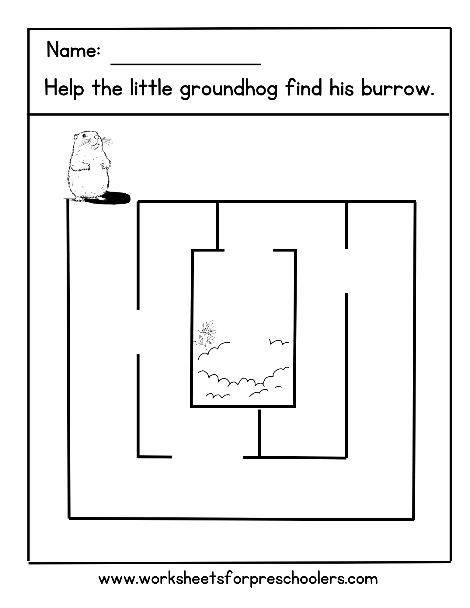 Groundhog Day Maze Worksheet
