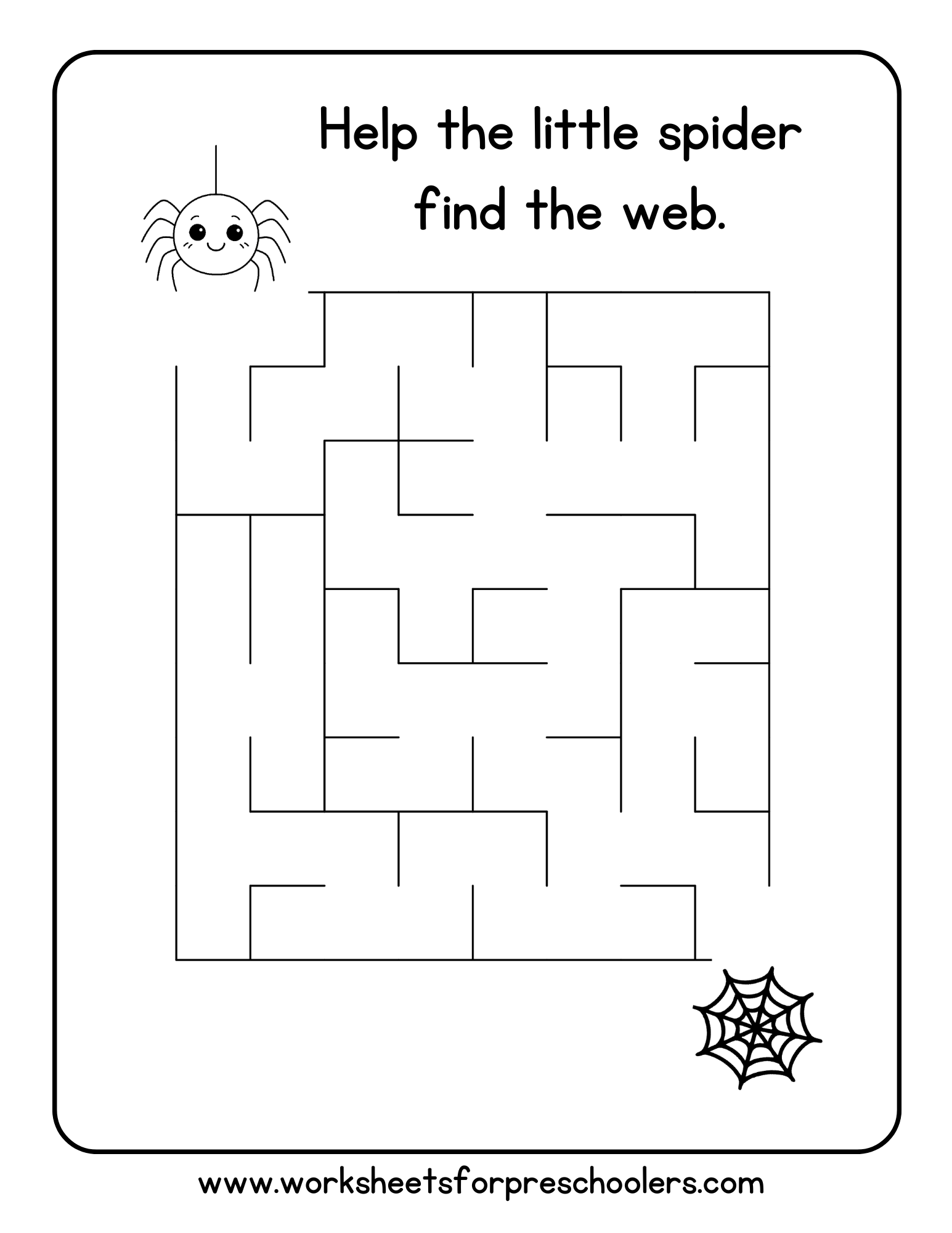 Halloween Maze Spider and Web Worksheet